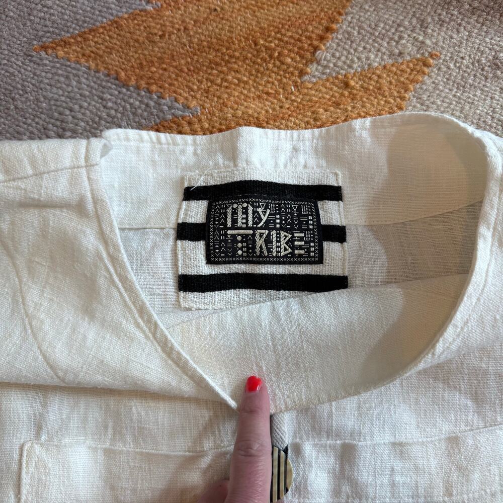 VTG 100% Linen Joy Burton My Tribe Boxy Ivory Tunic Medium - Picture 4 of 5